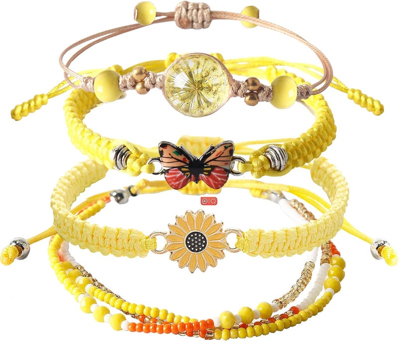 DS 4PCS String beads Charm Bracelets for Teen Girls Dainty cute cartoon Butterfly Daisy Eternal flower Beads Bracelets set for woman and girls Adjustable Stretch bracelet birthday Gift For Friends - Image 1